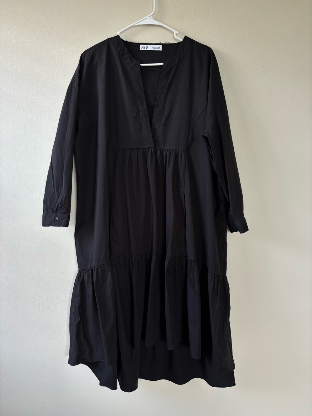Zara Women’s Size Large Dress Black Oversized Pockets Midi Dress